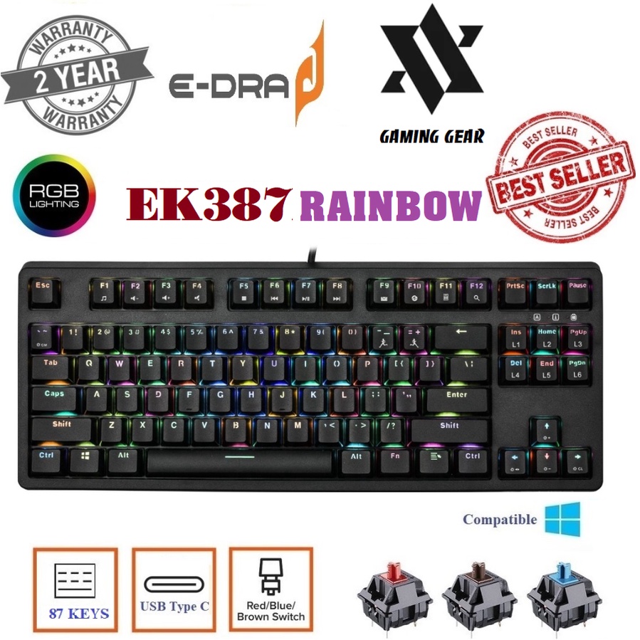 Mua Bàn phím cơ Edra EK387 Rainbow V2 E-dra Switch (Blue /Brown /Red ...