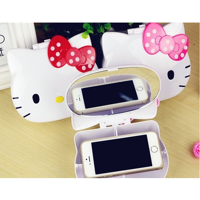 Hộp đựng đồ trang điểm để bàn có gương hình Hello Kitty dễ thương
