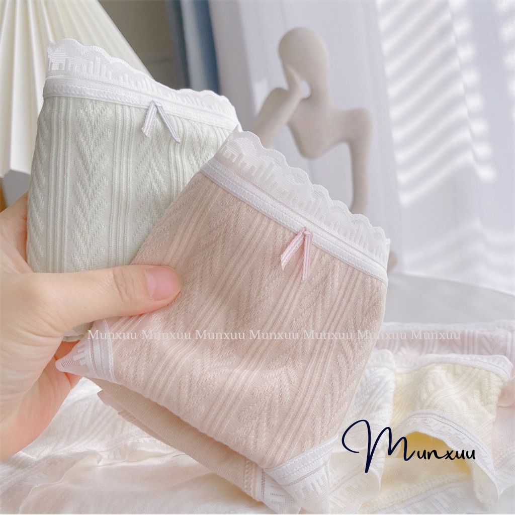 Quần lót nữ MUNXUU vải cotton co dãn 4 chiều phối viền ren mềm mịn thoáng mát - QC132
