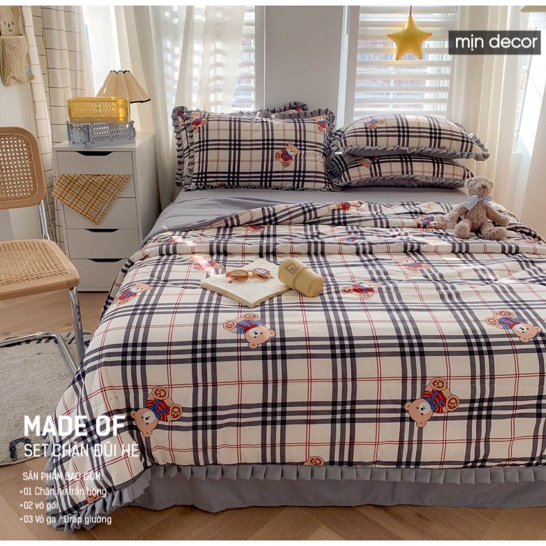 Bộ chăn ga gối Cotton Đũi Bèo Mịn Decor 2021 - Bộ ga giường chăn trần bông mùa hè mềm mịn Phiên Bản 2.0