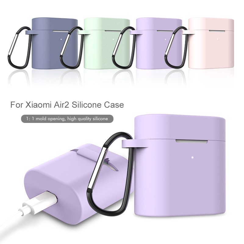 Vỏ bọc hộp sạc tai nghe bluetooth Xiaomi Air 2 bằng silicon chống rơi có móc