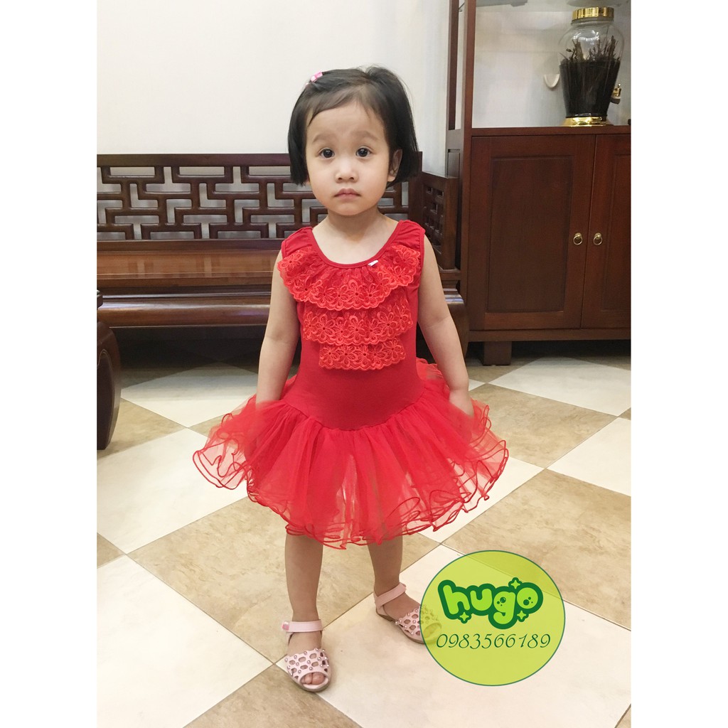 Váy tập múa ballet (ba lê) trẻ em bé gái ngực ren ĐỎ size 3-9 tuổi