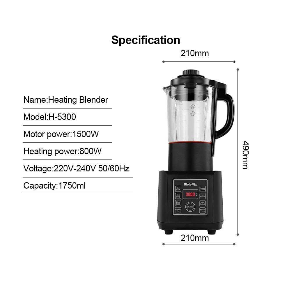 Máy xay sinh tố lọ thủy tinh 1,75L BioloMix H5300 xay và làm nóng với 8 chức năng cài đặt sẵn