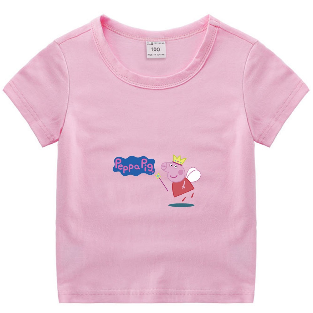 Áo Thun Cotton Tay Ngắn In Hình Heo Peppa Dễ Thương Thời Trang Mùa Hè Cho Bé Gái