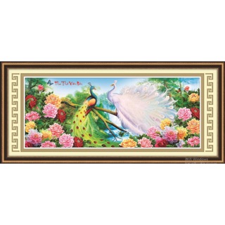 Tranh thêu chữ thập 3d Phu thê viên mãn - Khổng tước < 53516 > chưa thêu