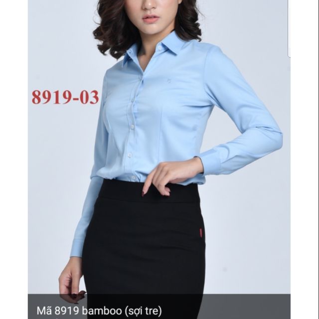 Áo sơ mi nữ Thái Hòa màu xanh dương vải sợi tre mã 8919