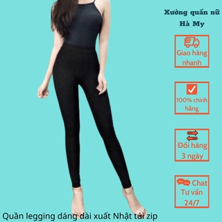 Quần legging dáng dài xuất Nhật túi zip, quần legging chất liệu cotton co giãn 4 chiều