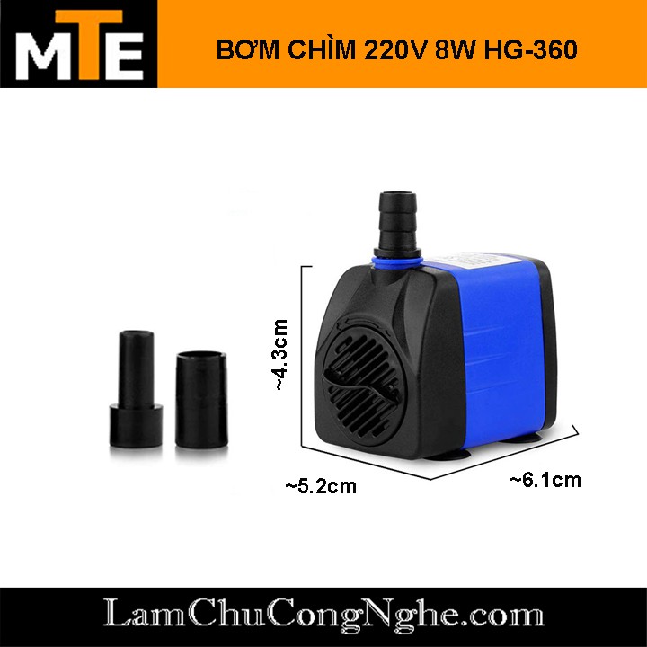 Bơm chìm mini 220V 8W HG-360 bơm tiểu cảnh, bể cá, điều hòa nước