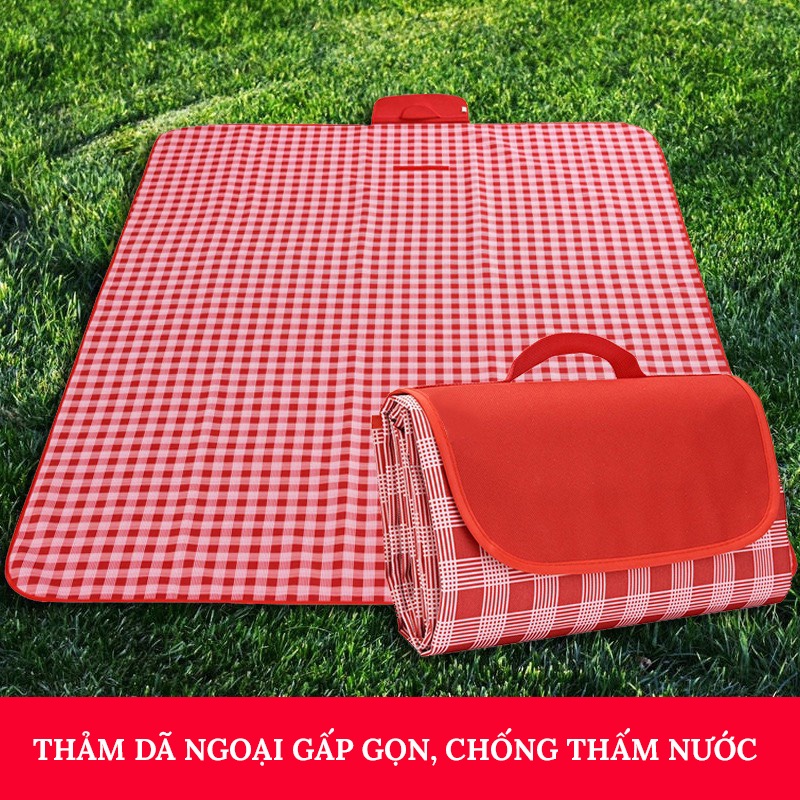 Thảm Trải Picnic, Thảm Dã Ngoại Họa Tiết Caro Gấp Gọn, Chống Thấm