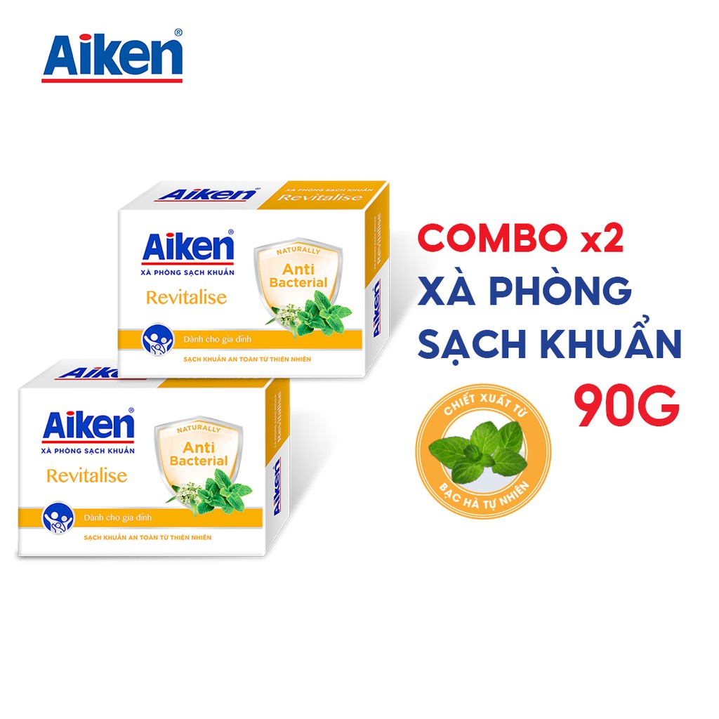 [Mã COSBDAG5 giảm 8% đơn 150k] Aiken Combo 2 Xà Phòng Sạch Khuẩn Chiết Xuất Bạc Hà 90G/hộp