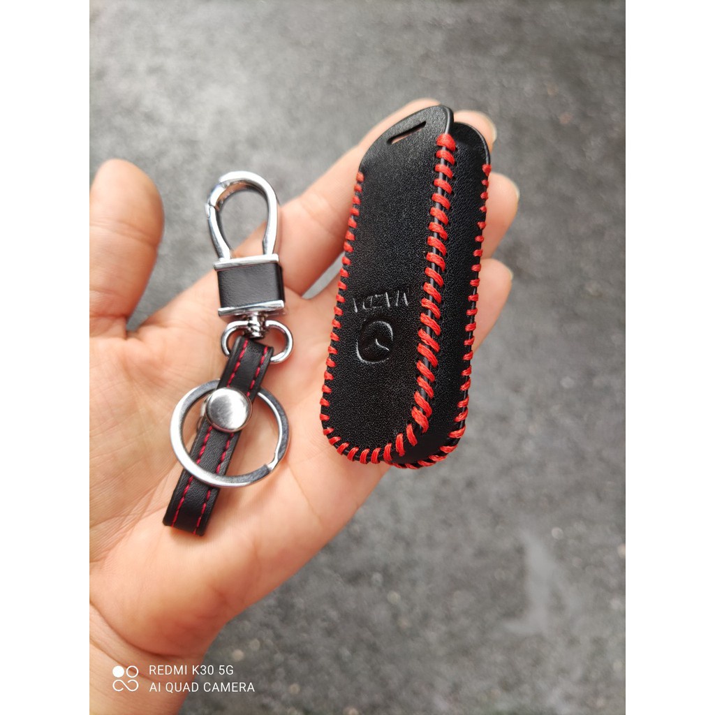 Bao da chìa khóa đen chỉ đỏ xe MAZDA 3, MAZDA 6, MAZDA CX5 2018 - màu đen .