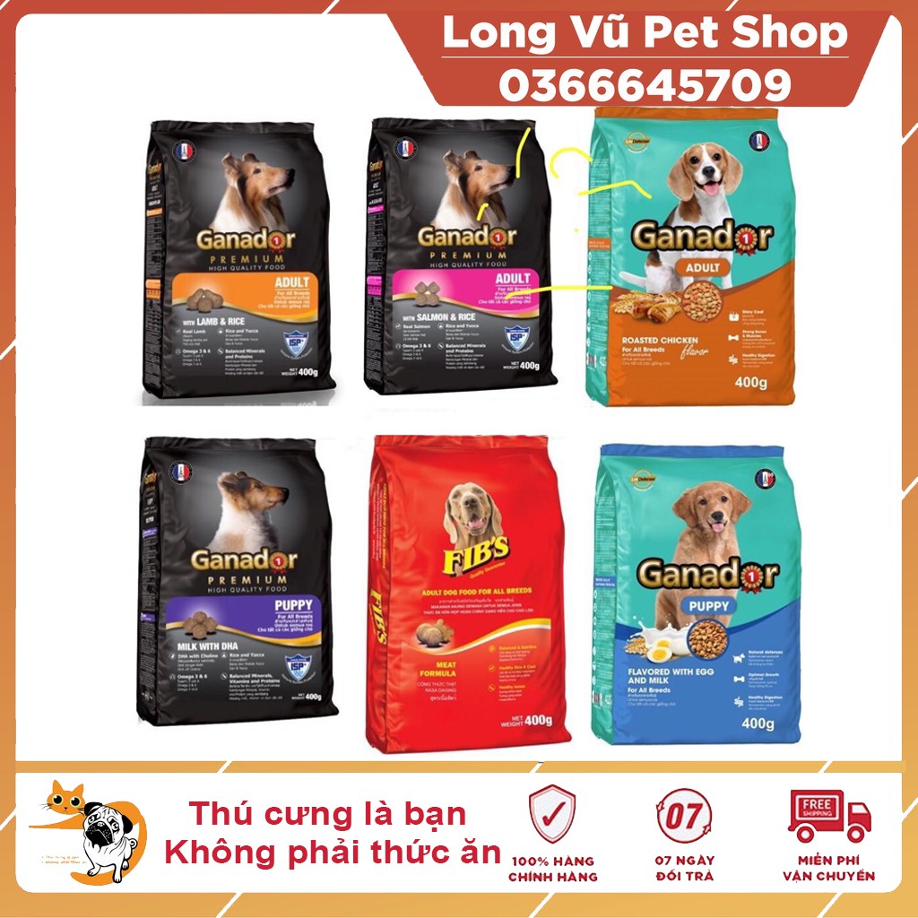 [Mã 229FMCGSALE giảm 8% đơn 500K] Gói 400gr Thức ăn cho chó Ganador - FIB's - adult - puppy