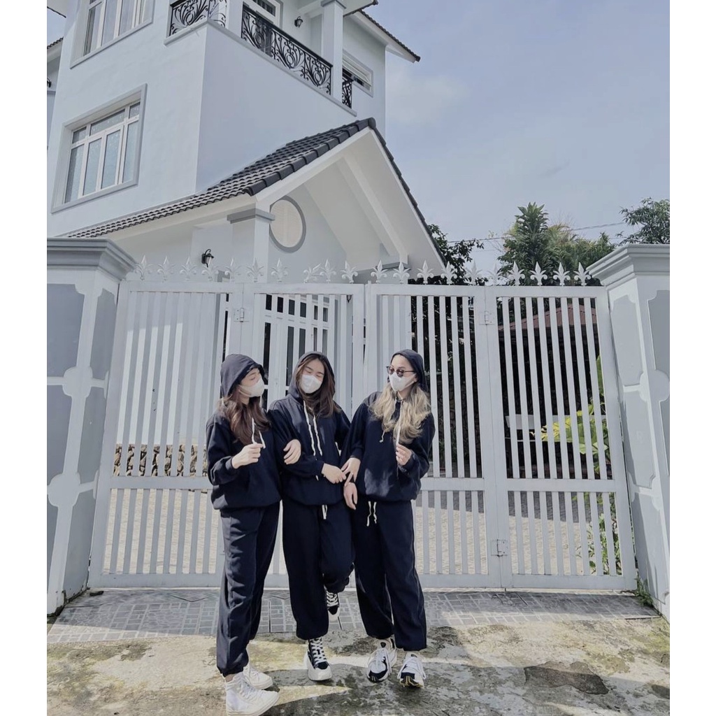 Set áo hoodie trơn chất đẹp + quần bom chun gấu DTR1221