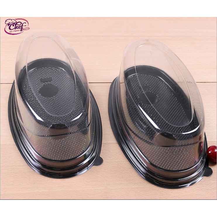 Hộp nhựa PET đế đen oval F70 đựng bánh phô mai, bánh mì hoa cúc [10 hộp]