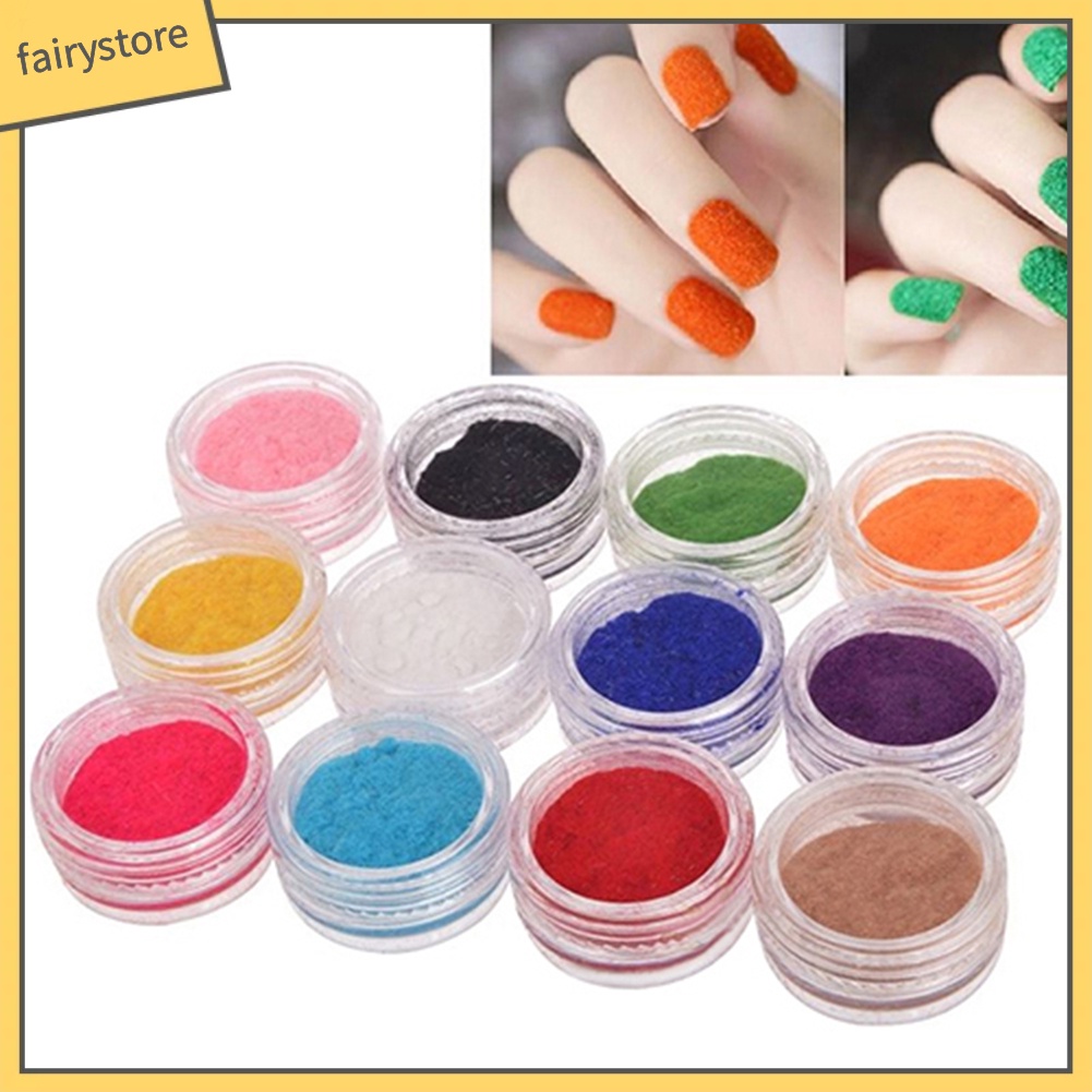 [Hàng mới về] Bộ 12 hộp bột trang trí móng màu khác nhau tiện dụng cho nữ