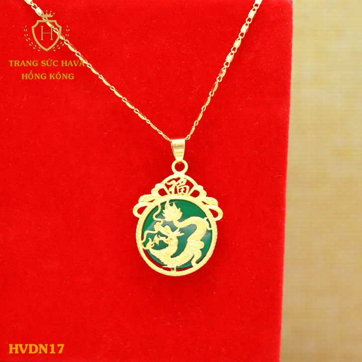 Dây Chuyền, Vòng Cổ Nữ Mặt Rồng Đính Đá Màu Xanh Mạ Vàng Non Cao Cấp - Trang Sức Hava Hong Kong - HVDN17