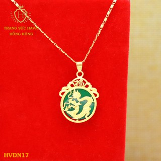 Dây Chuyền, Vòng Cổ Nữ Mặt Rồng Đính Đá Màu Xanh Mạ Vàng Non Cao Cấp - Trang Sức Hava Hong Kong - HVDN17