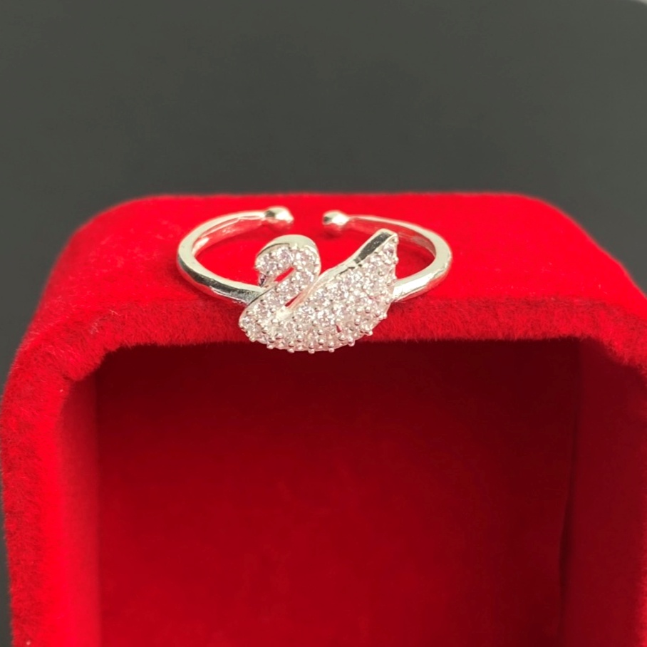 Nhẫn hở bạc nữ mặt thiên nga đính đá, nhẫn bạc ta free size - Trang sức bạc Evasilver