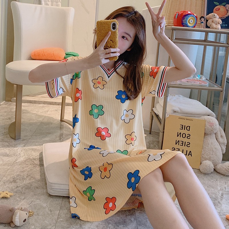 Váy ngủ cổ V thun dệt gân chìm cao cấp [VN04] | BigBuy360 - bigbuy360.vn