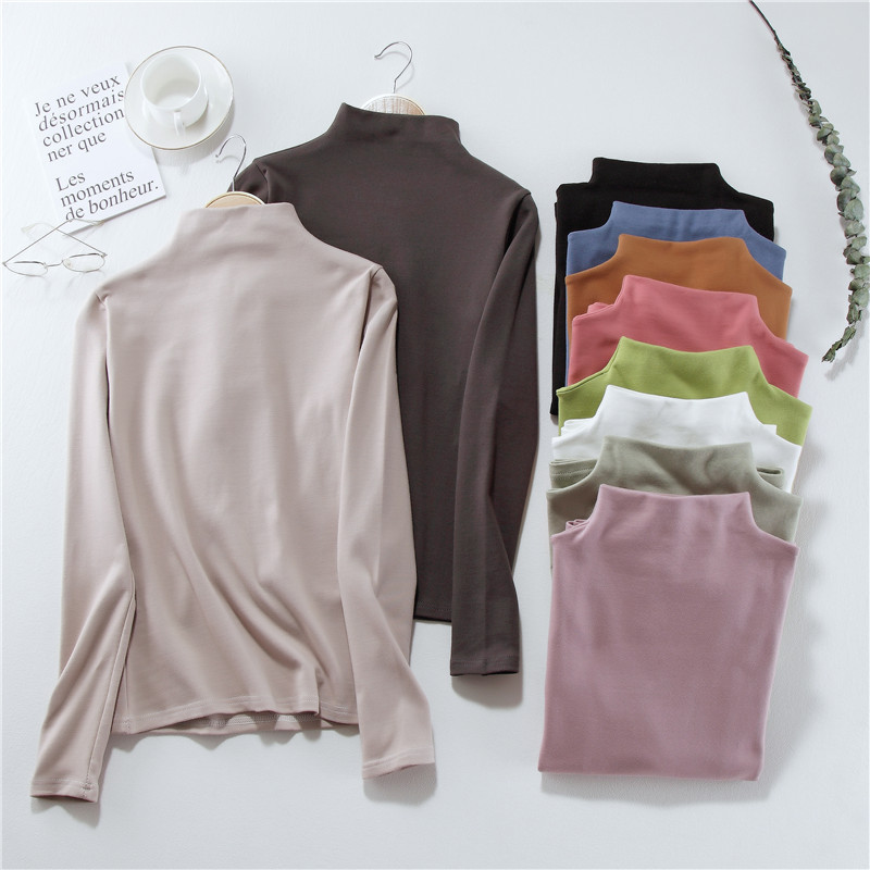 SUXI Áo Thun Nữ Dài Tay Cổ Cao Nhiều Màu Thời Trang