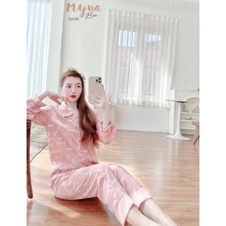 Bộ mặc nhà pyjama dài tay chất lụa mềm mịn: Qa236