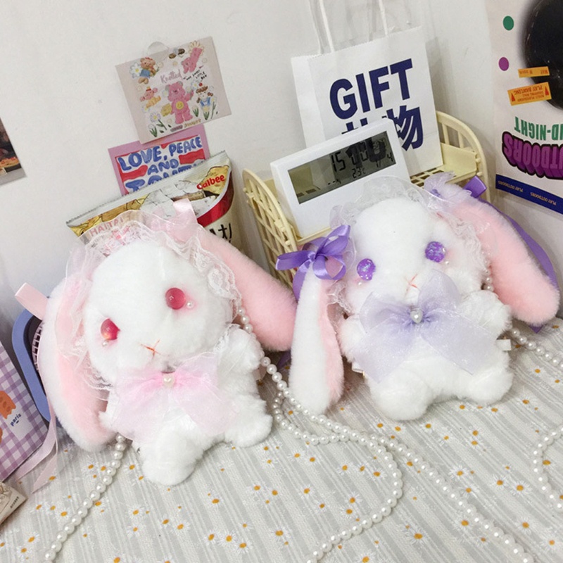 Túi Đeo Chéo Hình Thỏ Nhồi Bông Phong Cách Lolita Dành Cho Nữ