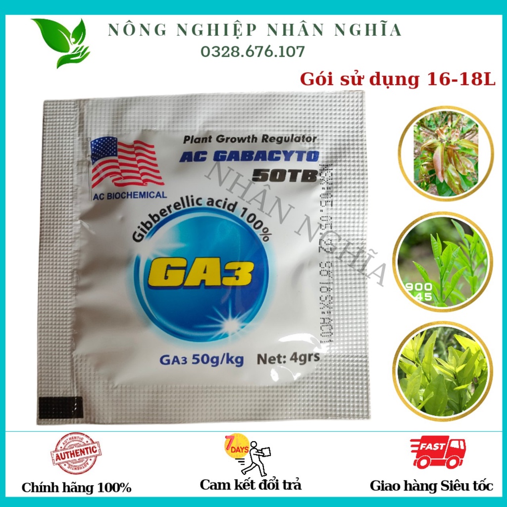 Phân Bón Lá GA3, Gibber 50TB - Gibberellic Acid 100% 50g/kg