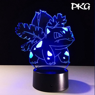 Đèn Ngủ Led 3D Hình Pokemon Balbasaur Ếch xanh kì diệu Quà Tặng Dễ Thương nháy sáng 16 màu DN154