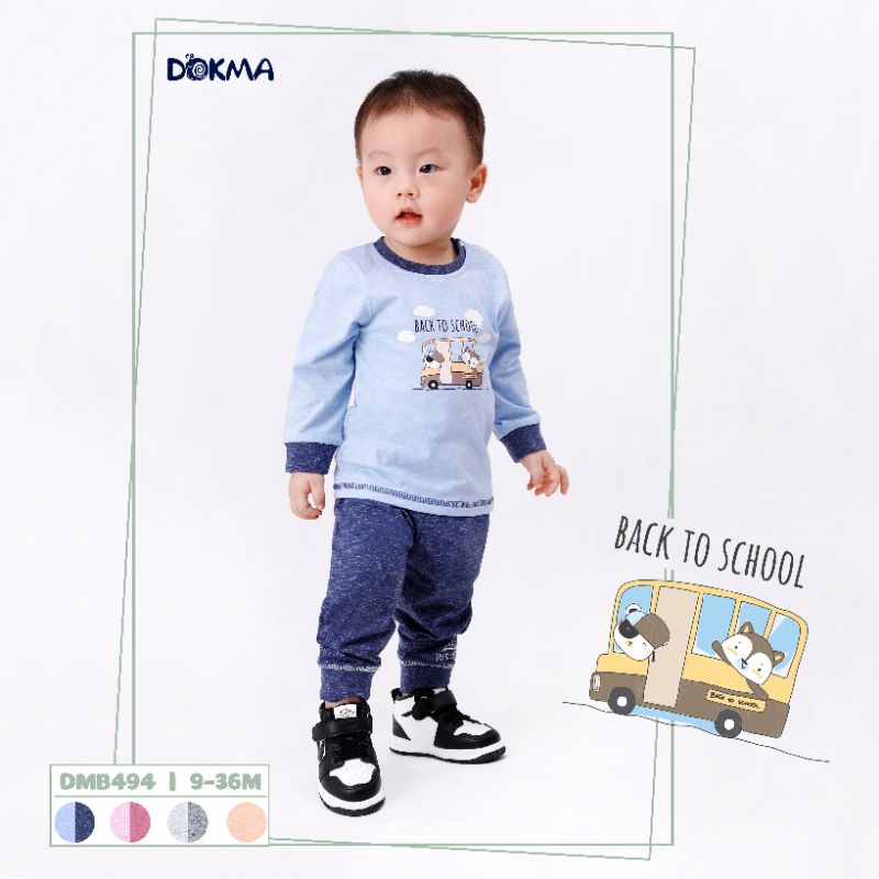 Bộ dài tay cài vai bé trai Dokma - chất cotton hữu cơ mềm thoáng, co giãn, thấm hút tốt