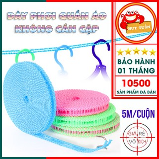 Dây phơi quần áo - Dây phơi đồ thông minh - dây phơi 5m không cần cặp