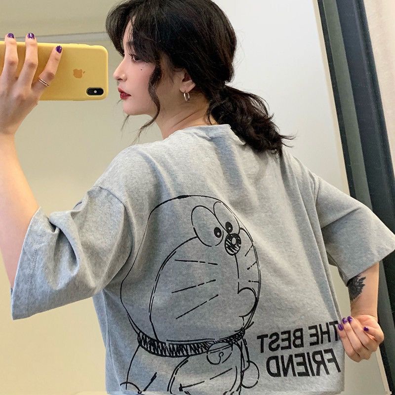 Áo Thun Dáng Rộng Tay Ngắn In Hình Doraemon Thời Trang Mùa Hè Dành Cho Nữ 2021