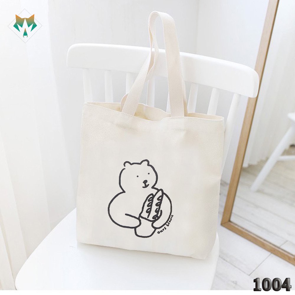 TÚI TOTE TRẮNG CHẤT VẢI CANVAS 1004 465 CHÚ GẤU OWNS BLAME HÀNG CHUẨN ĐẸP