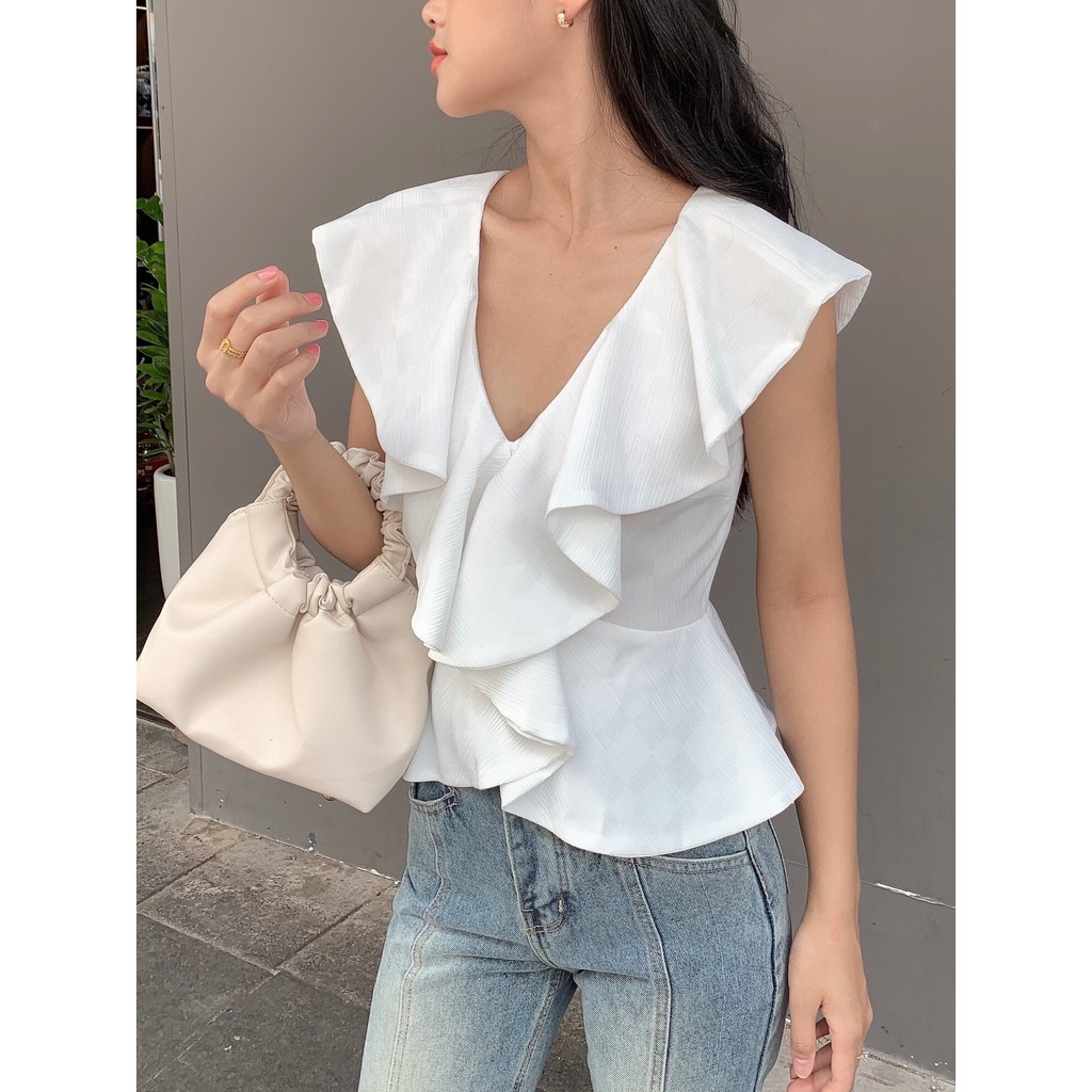 Baciami-Áo Trắng Voan Cổ Bèo