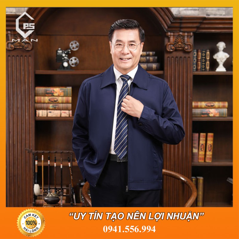 Áo Khoác Nam Trung Niên Cổ Bẻ Trang Trọng Ảnh Thật