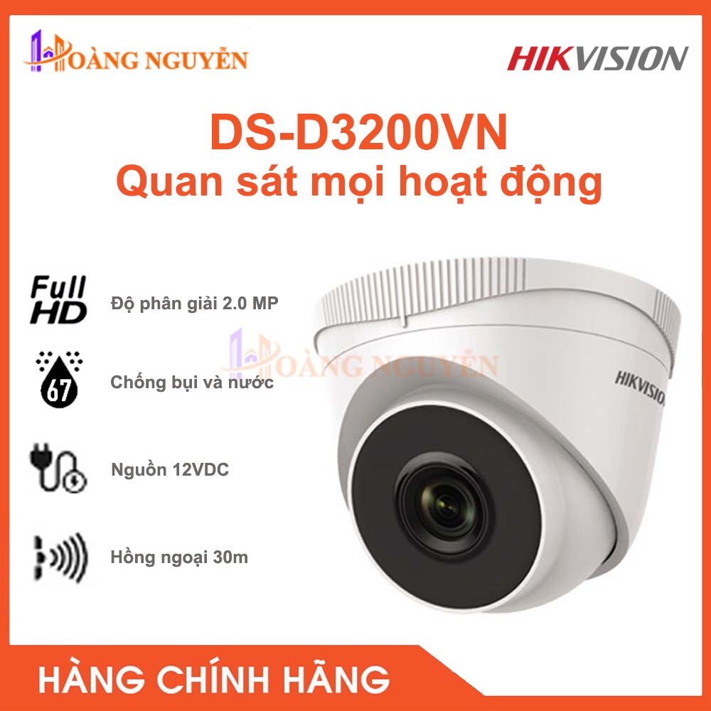 [NHÀ PHÂN PHỐI] Camera IP Hikvision DS-D3200VN 2MP - Hồng Ngoại Tầm Xa 35m, Tiêu Chuẩn Chống Bụi Nước IP67