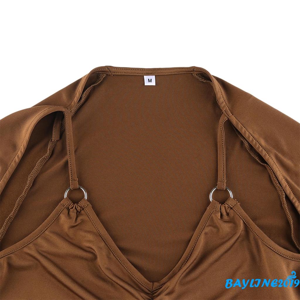 Áo Croptop Tay Dài Cổ Chữ V Màu Sắc Trơn Thời Trang Mùa Hè Dành Cho Nữ