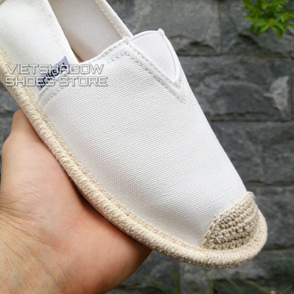 Slip on mũi cói nữ - Giày lười vải nữ cao cấp - Vải thô màu trắng - Mã SP B17