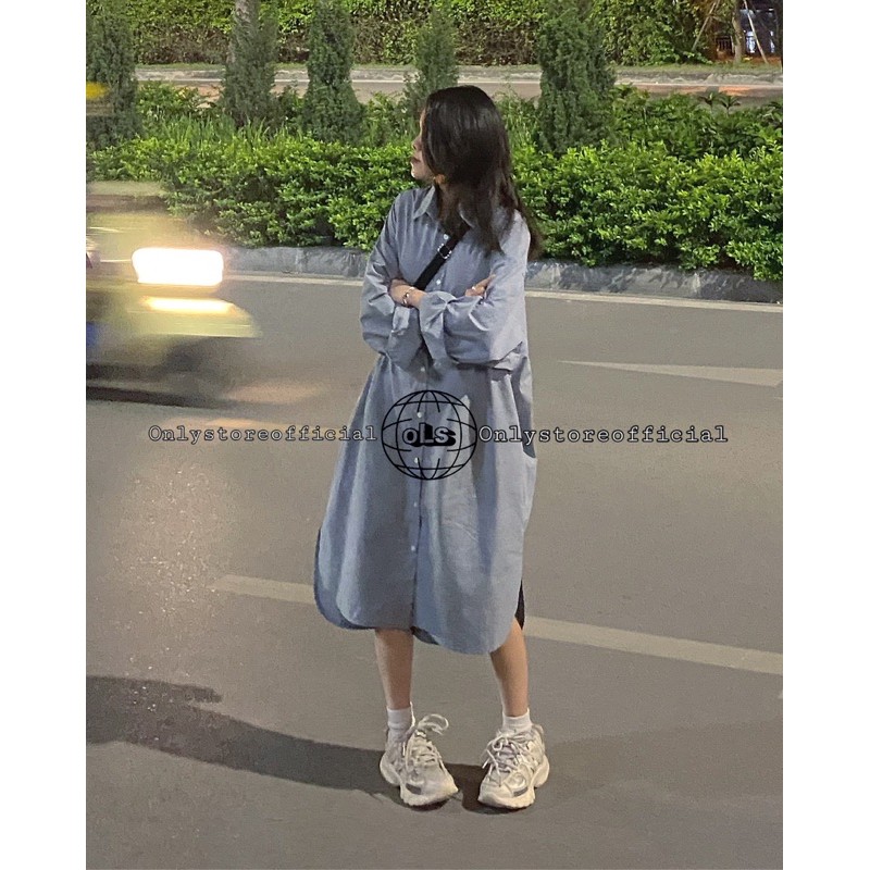 váy sơ mi oversize 2 màu,tà váy xẻ 2 bên(nhận hàng có vấn đề liên hệ shop trước khi đánh giá ạ)