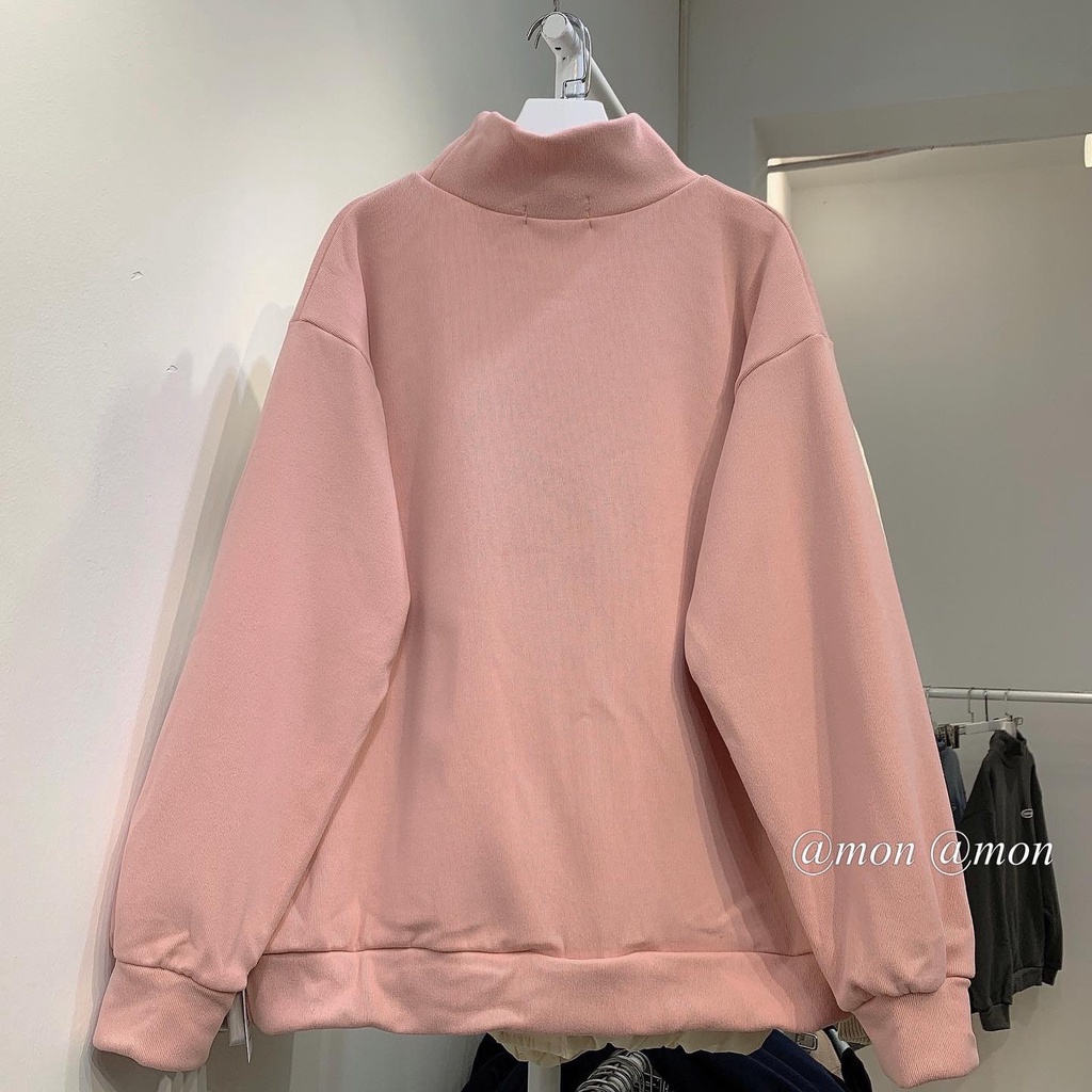 210713 Áo sweater cổ 3 phân nỉ tăm lót nhung dày ấm, áo nỉ nữ cổ cao ulzzang