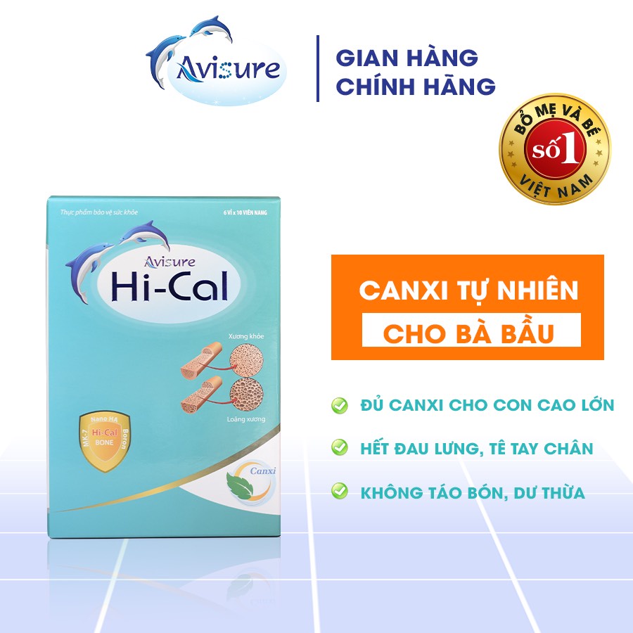 [Mã BMLT35 giảm đến 35K đơn 99K] Canxi Nano tự nhiên cho bà bầu Avisure Hical loại 60 viên