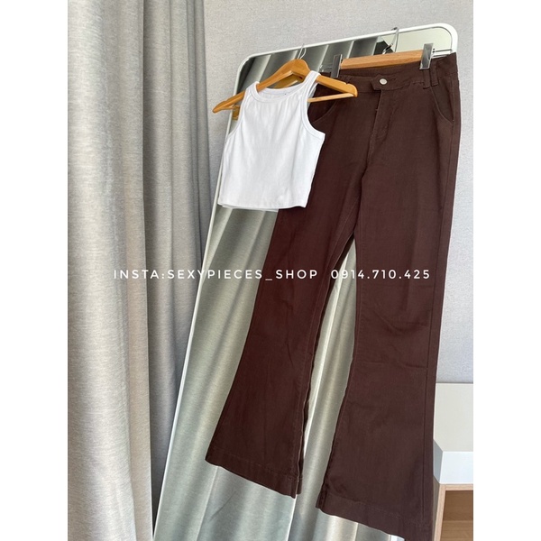 ✅Ảnh thật 100%-Quần loe nâu đất-Tanktop khoét nách