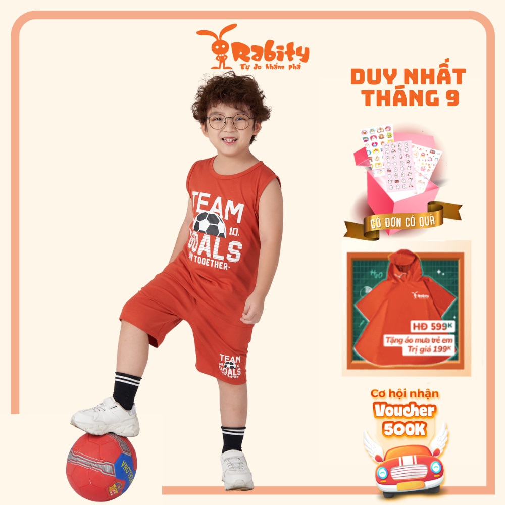 Bộ quần áo thun thể thao sát nách bé trai Rabity đồ bộ hình quả bóng năng động chất cotton trẻ em tự do vui chơi 92283