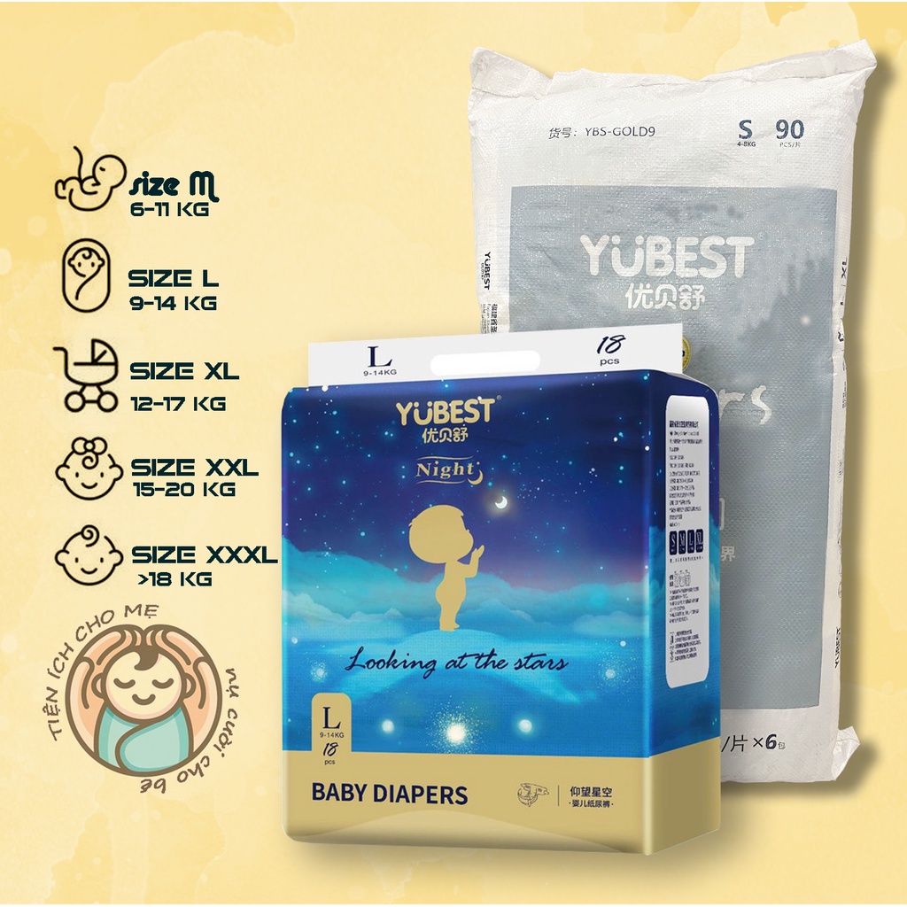 Bỉm Yubest Tã/quần YUBEST Gold / Night CAO CẤP quần/dán S132, S90, M108, M84, L96, L78