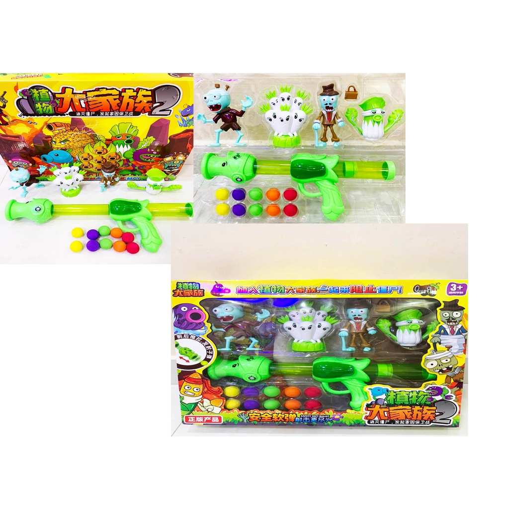 Đồ chơi súng bắn bóng thụt bóng zombie + mô hình zombie