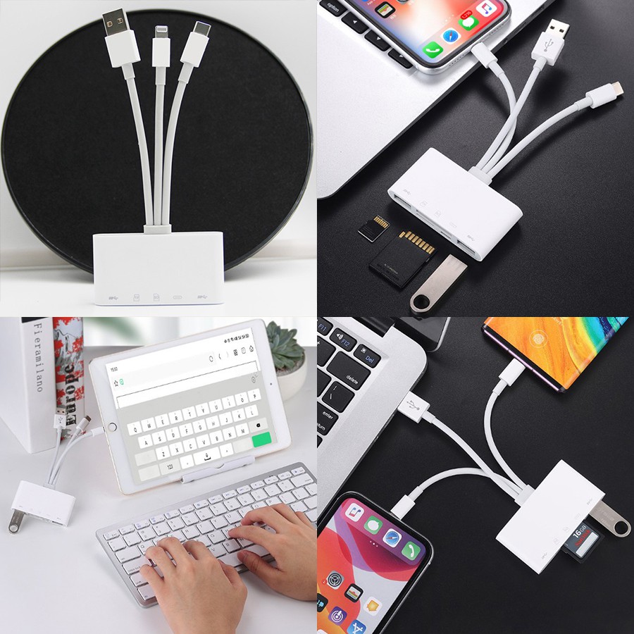 Đầu đọc thẻ nhớ SD OTG kiêm đầu chuyển đổi usb cho iphone type c đa năng