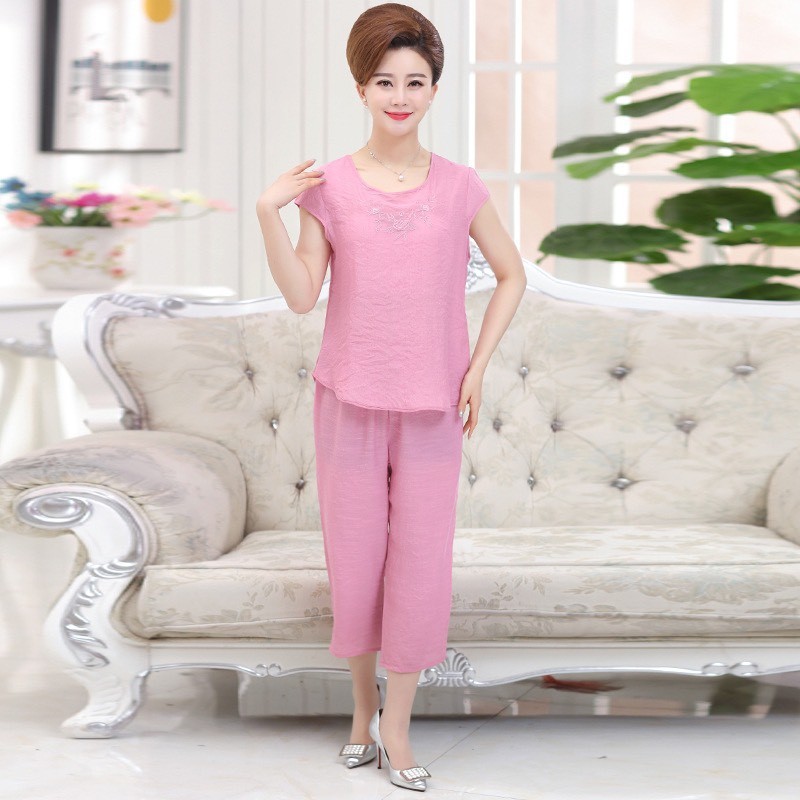 Bộ quần áo đũi cao cấp thêu thoáng mát - Đồ bộ mặc nhà trung niên - Vincent shop