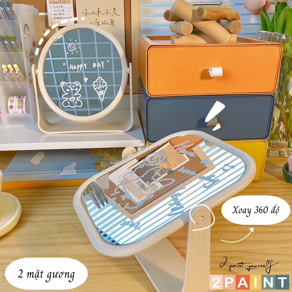 Gương để bàn trang điểm 2 mặt gương, xoay 360 độ Decor bàn học 2paint
