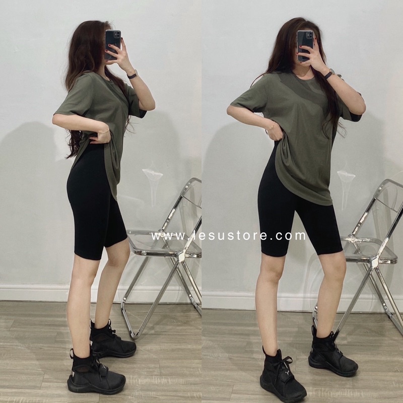 ẢNH TỰ CHỤP Quần legging ngố trơn không túi lưng cao