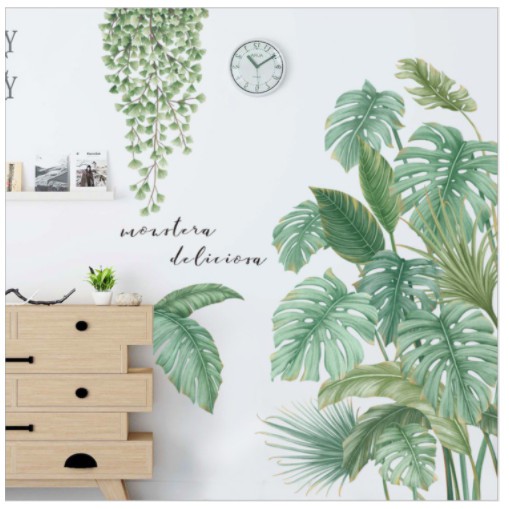 Decal dán tường trang trí - BỤI BẠC HÀ VÀ DÂY LEO XANH TƯƠI