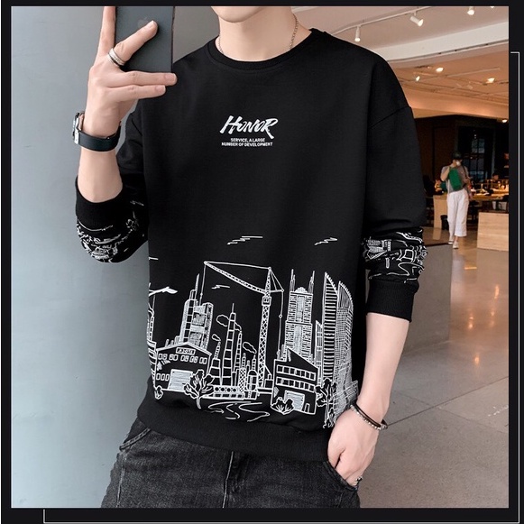 💝 Áo thun nam tay dài cổ tròn đẹp hàn quốc sweater khoác thu đông cao cấp giá rẻ An Hi 💙 BLACK HONOR CITY 💚